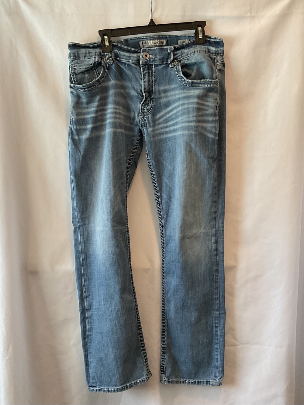 BKE Denim “Carter” Bootleg  36L Distressed Light Blue Men's Jeans embroidered